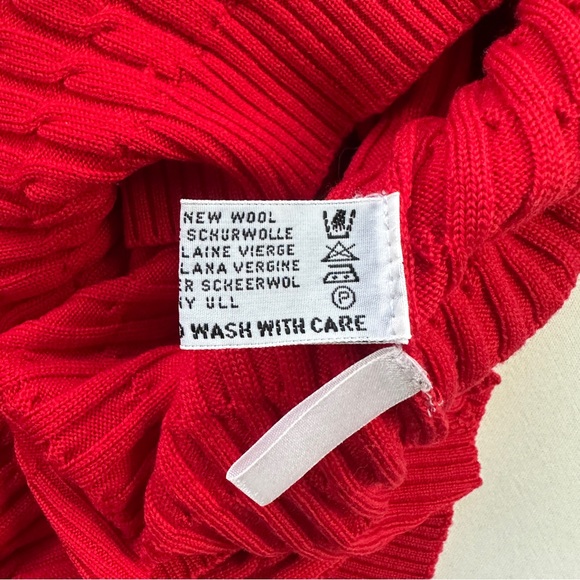 VTG LANA MERINO MOCK-NECK 100% PURE WOOL CABLE KNIT RED LONGLINE TUNIC SWEATER L - Picture 9 of 12